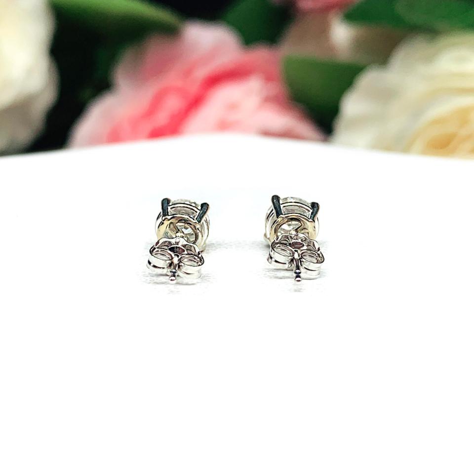 Moissanite 14k Gold Stud Earrings - Round authentic moissanites - Solid gold soft claw prong settings - FREE 3RD DAY UPS