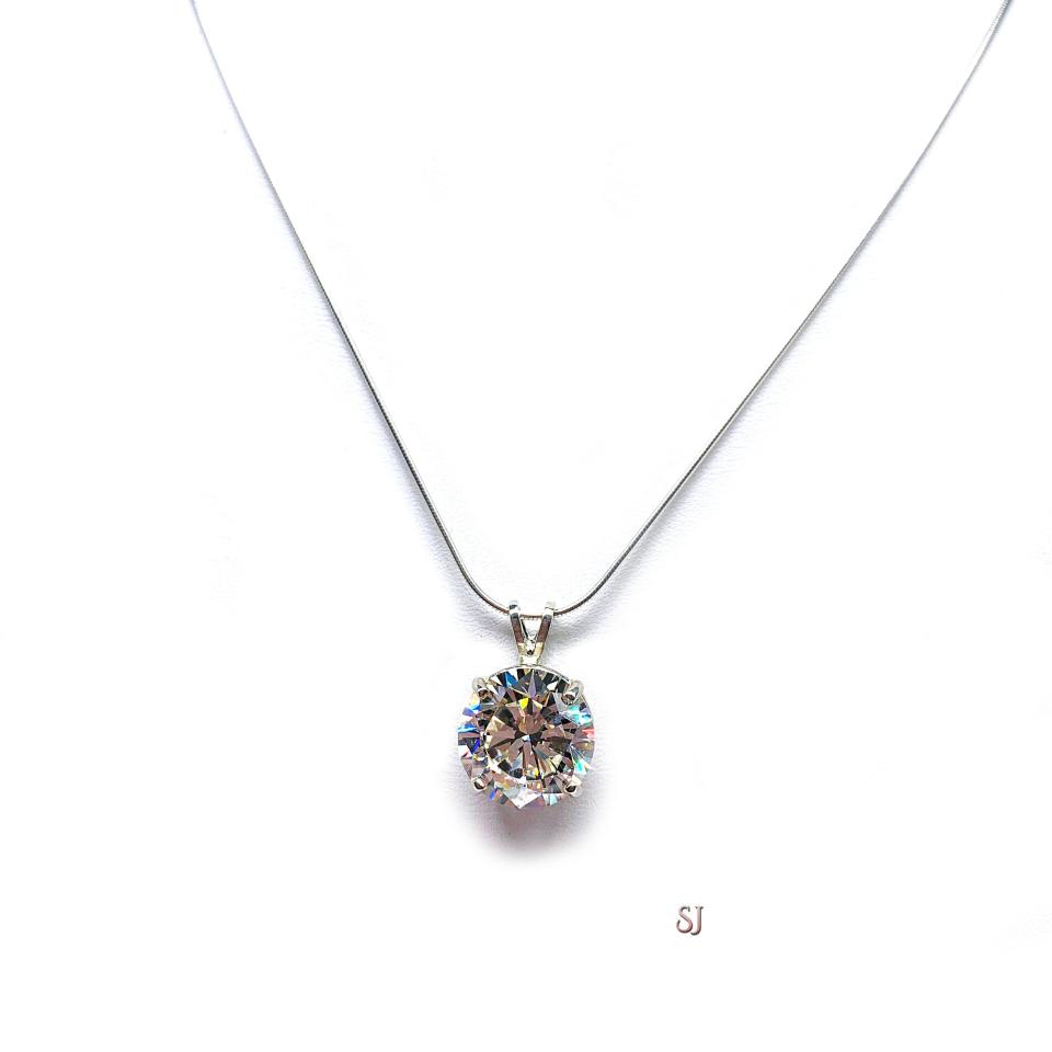 Round CZ Pendant Necklace Near Colorless Cubic Zirconia Sterling Silver