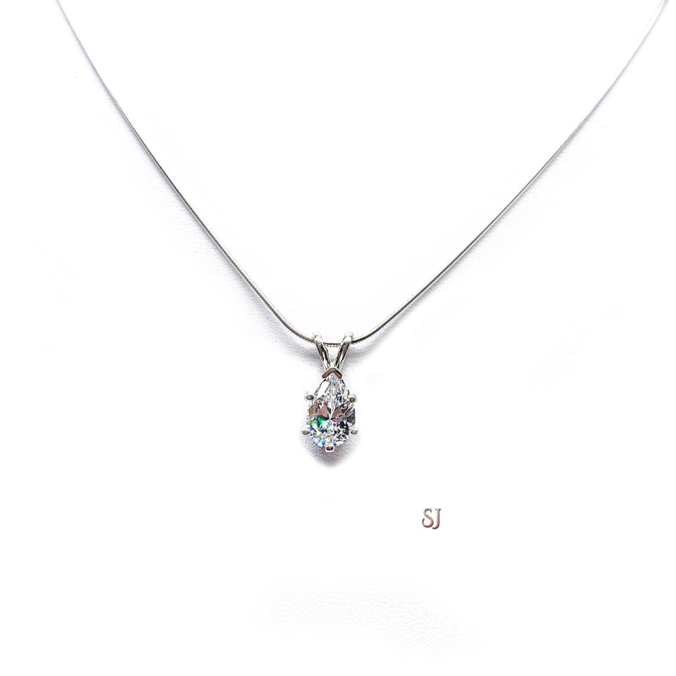 Pear Cubic Zirconia 6 Prong Pendant With Optional Chain FINAL SALE