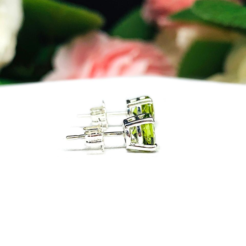 Round Natural Peridot Sterling Silver Basket Earrings August Birthstone