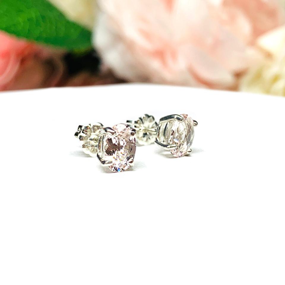 Peach Morganite Oval Stud Earrings Natural 7x5mm Sterling Silver CLEARANCE