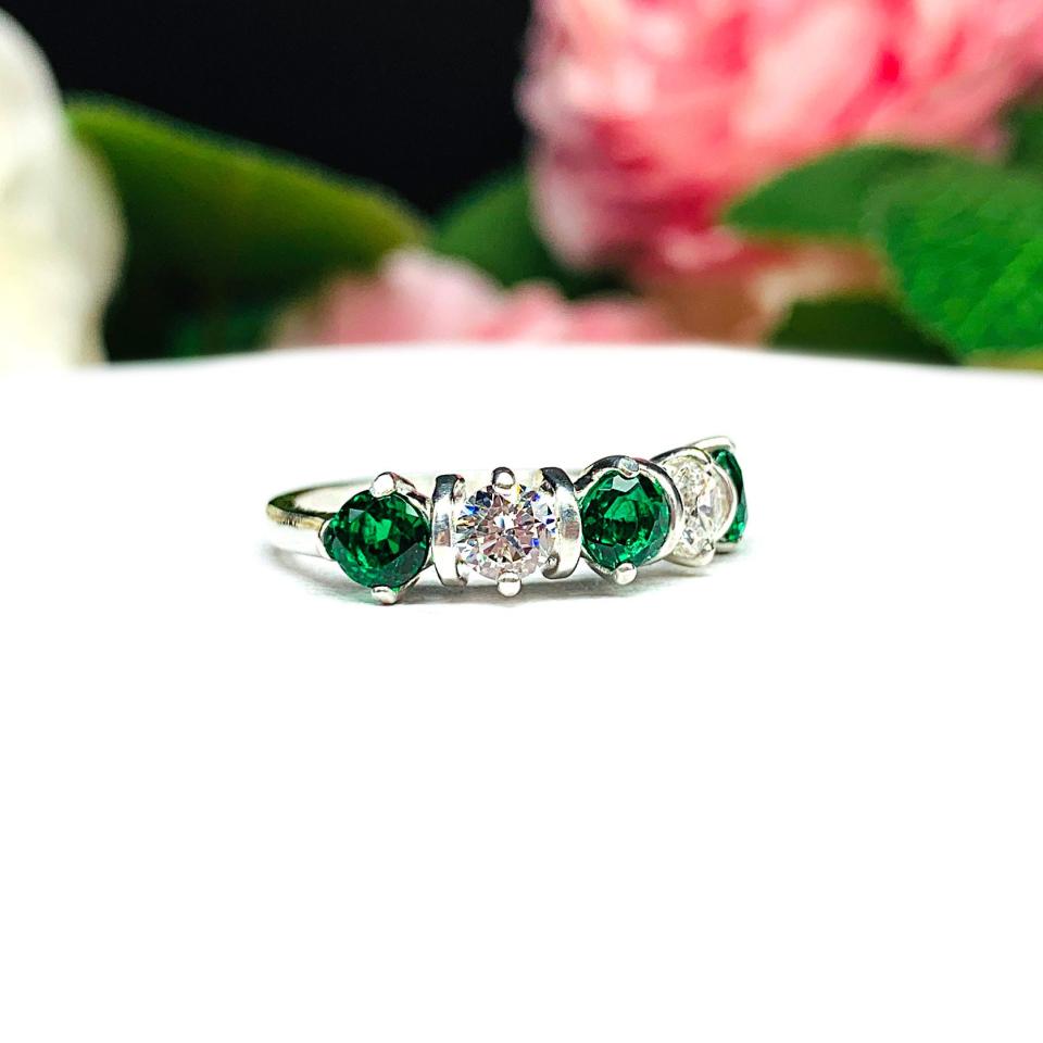 Lab Created Emerald 4mm Cubic Zirconia Five Stone Ring