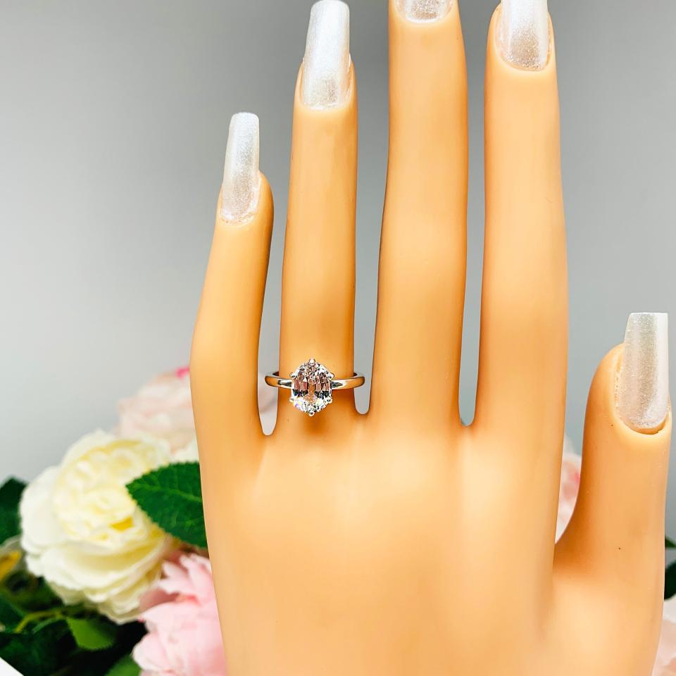 Lab White Sapphire Oval Six Prong Ring
