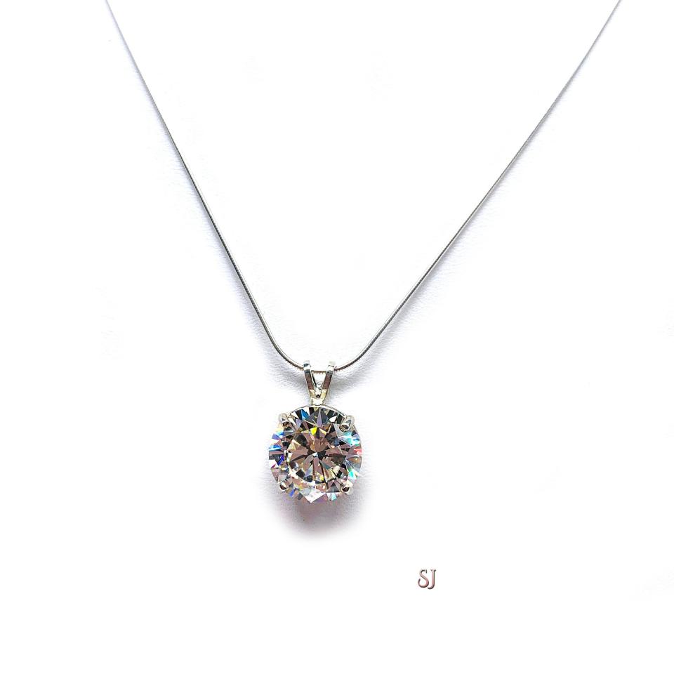 Round CZ Pendant Necklace Near Colorless Cubic Zirconia Sterling Silver