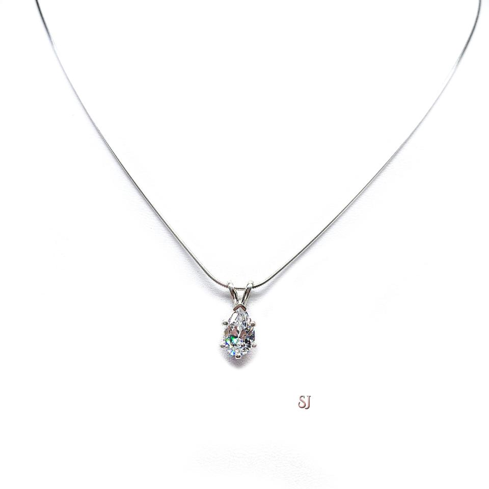 Pear Cubic Zirconia 6 Prong Pendant With Optional Chain FINAL SALE