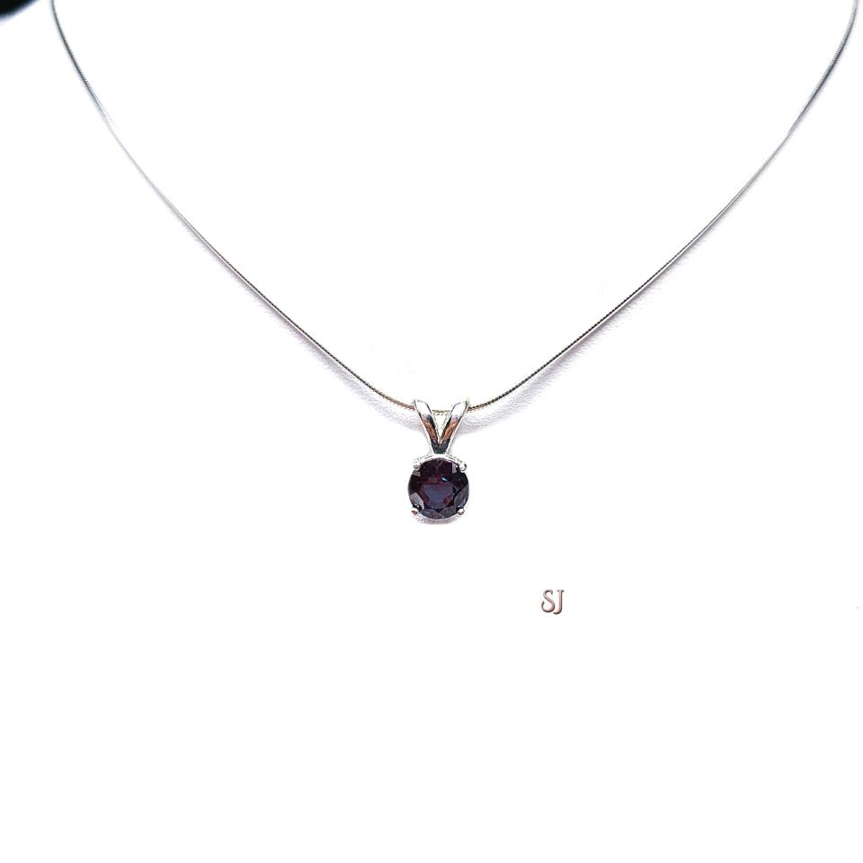 Lab Alexandrite Pendant Sterling Silver Necklace Round June Birthstone