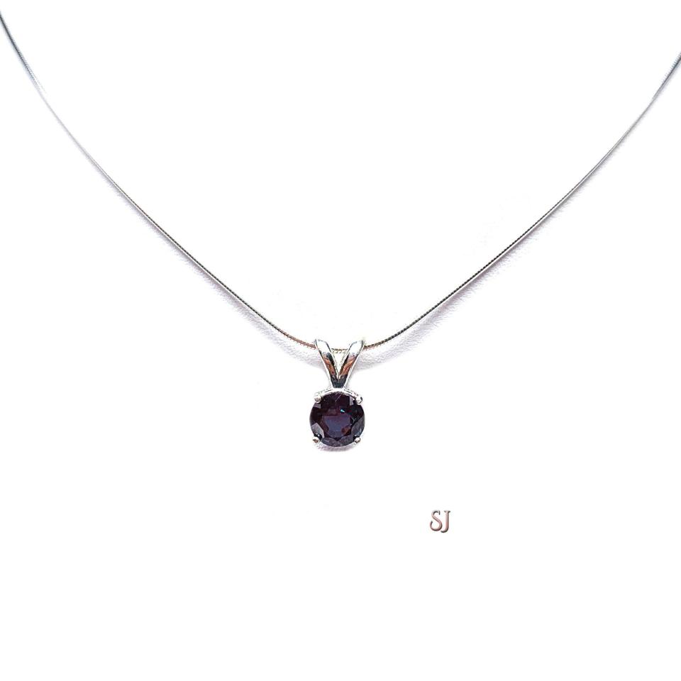 Lab Alexandrite Pendant Sterling Silver Necklace Round June Birthstone