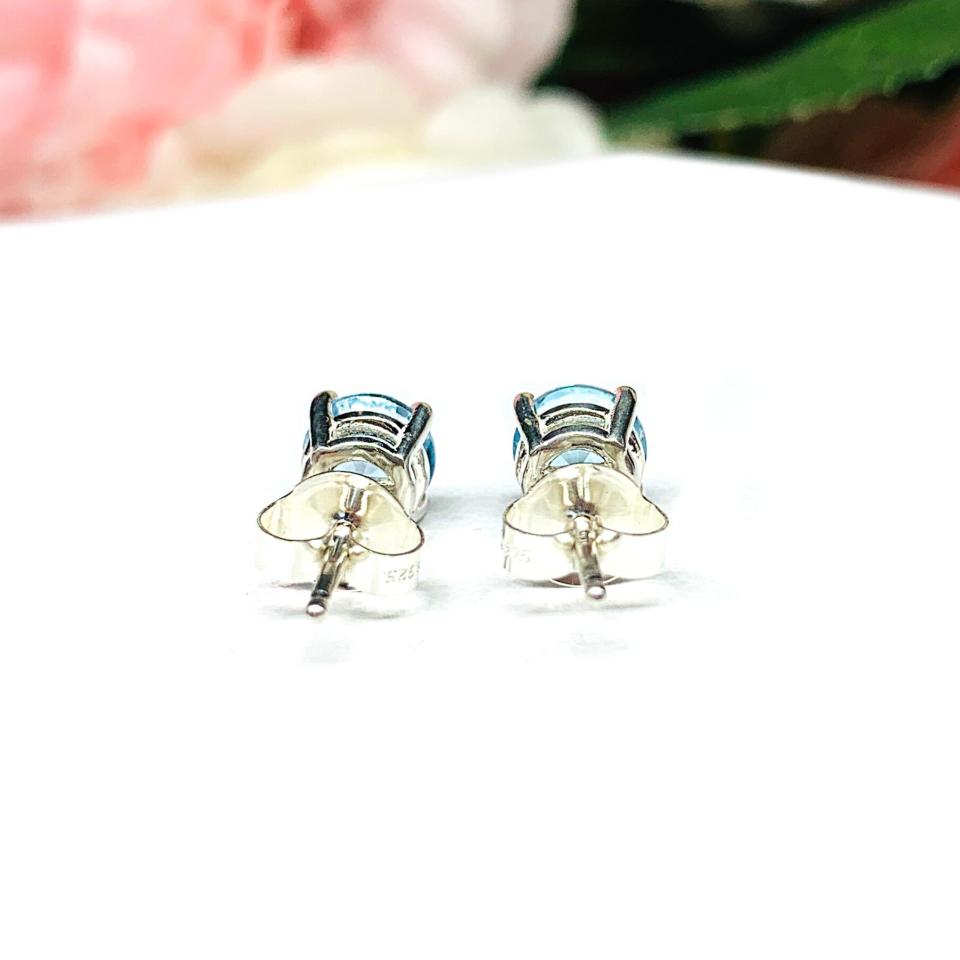 Round Genuine Sky Blue Topaz March Birthstone Alternative Basket Stud Earrings