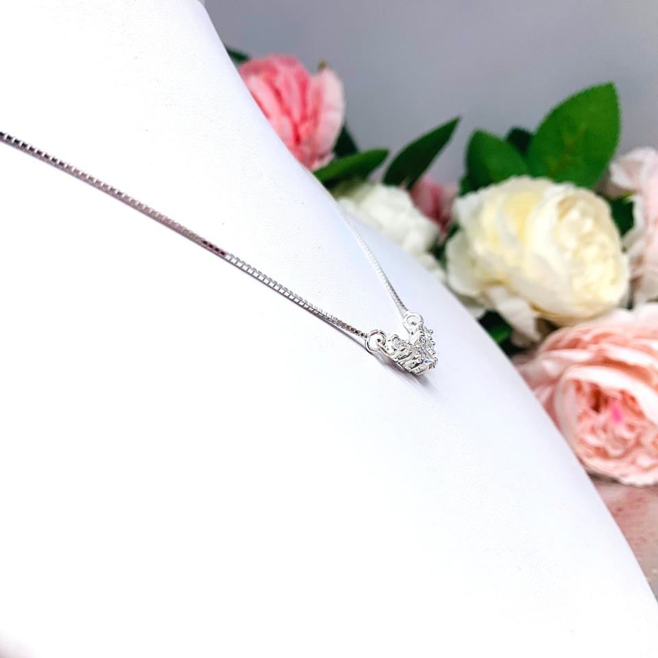 Five Stone Round CZ Pendant Sterling Silver Necklace Colorless Cubic Zirconia V Style Chevron