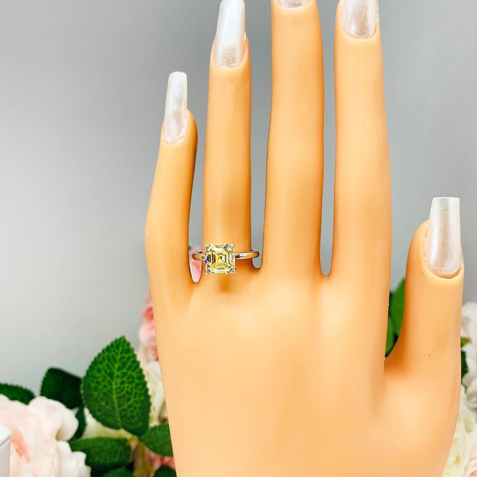 Canary Asscher CZ Engagement Ring