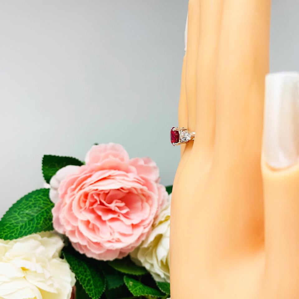 Lab Created Ruby 8mm Round Ring Pear CZ Accents Sterling Silver