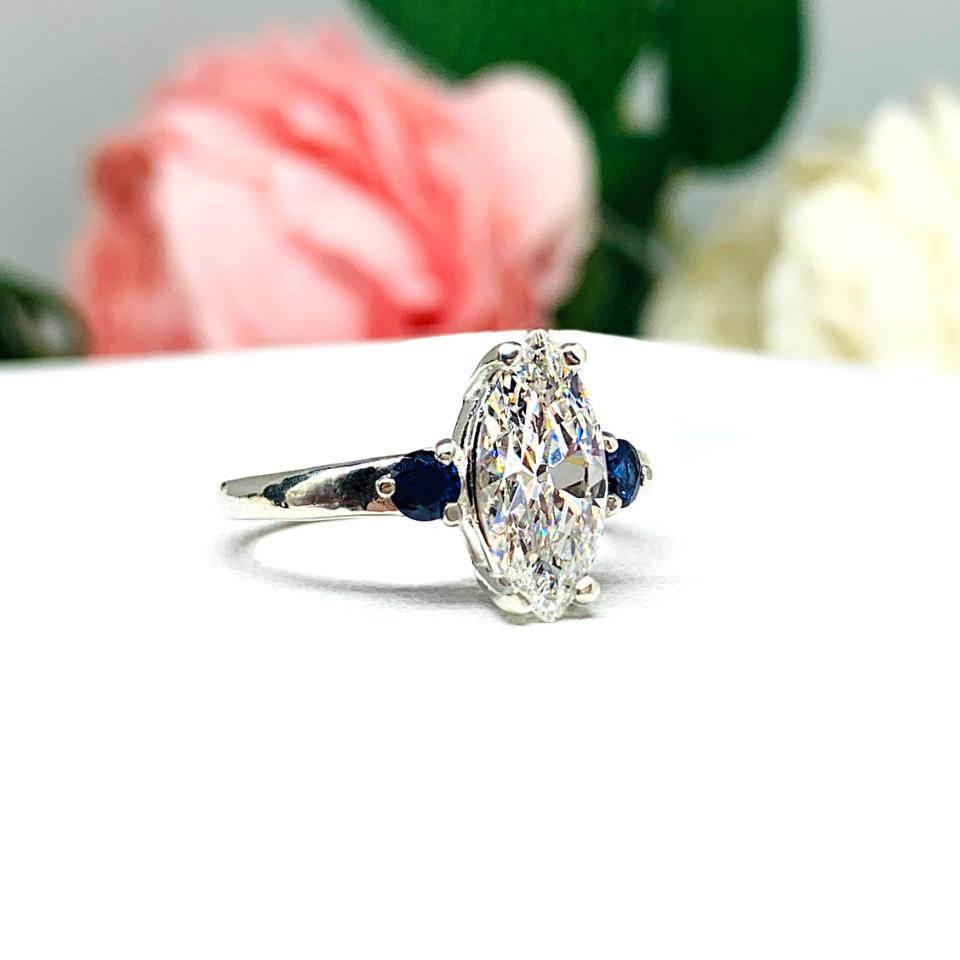 Marquise Cubic Zirconia Lab Blue Sapphire Accents Engagement Ring