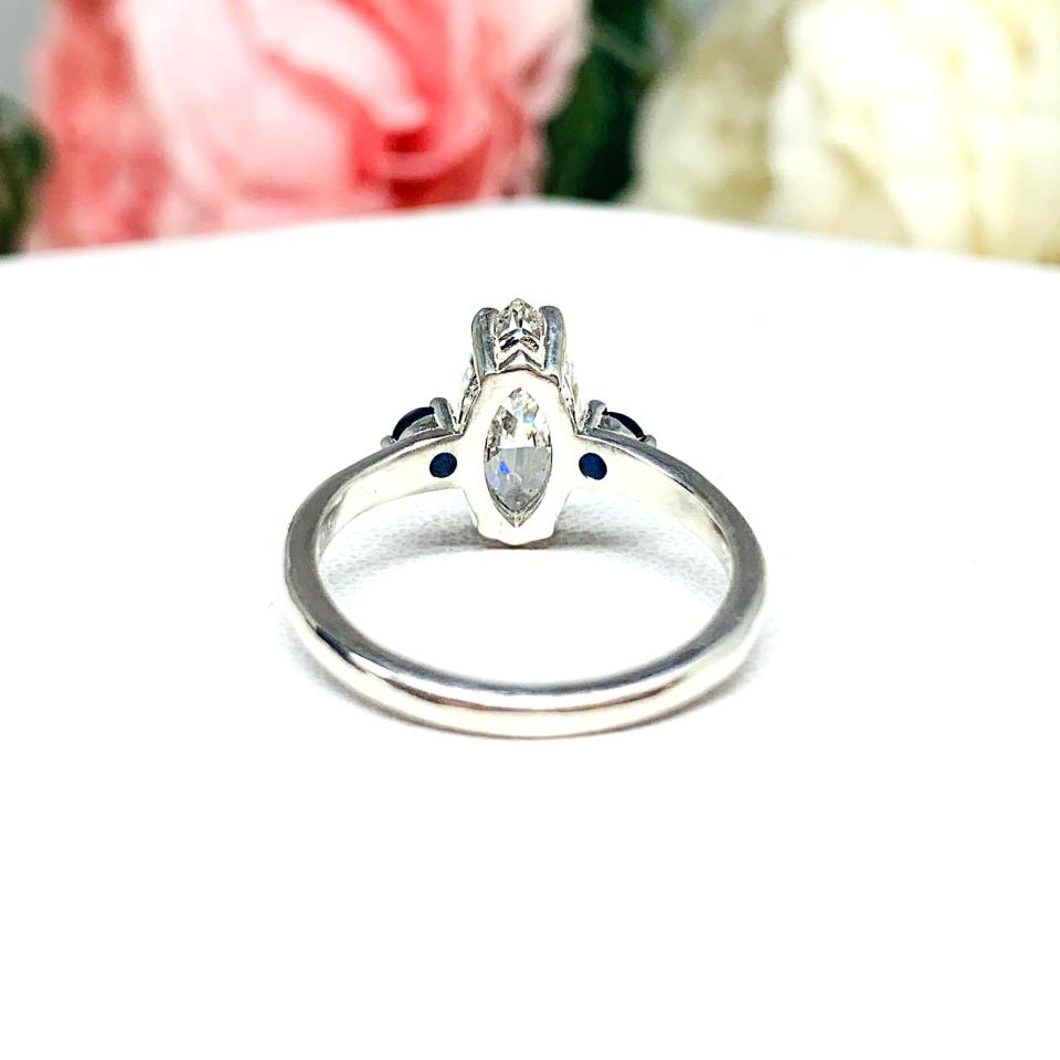 Marquise Cubic Zirconia Lab Blue Sapphire Accents Engagement Ring