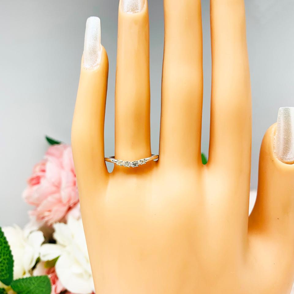 Round 2mm Light Yellow CZ Curved Wedding Band 4 Stone