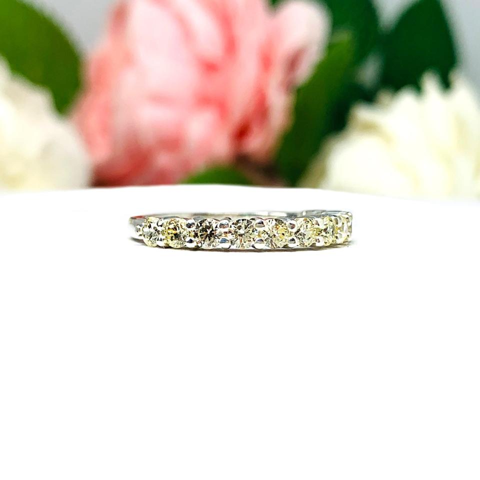 Light Yellow CZ Round Half Eternity Wedding Band  12 Stone