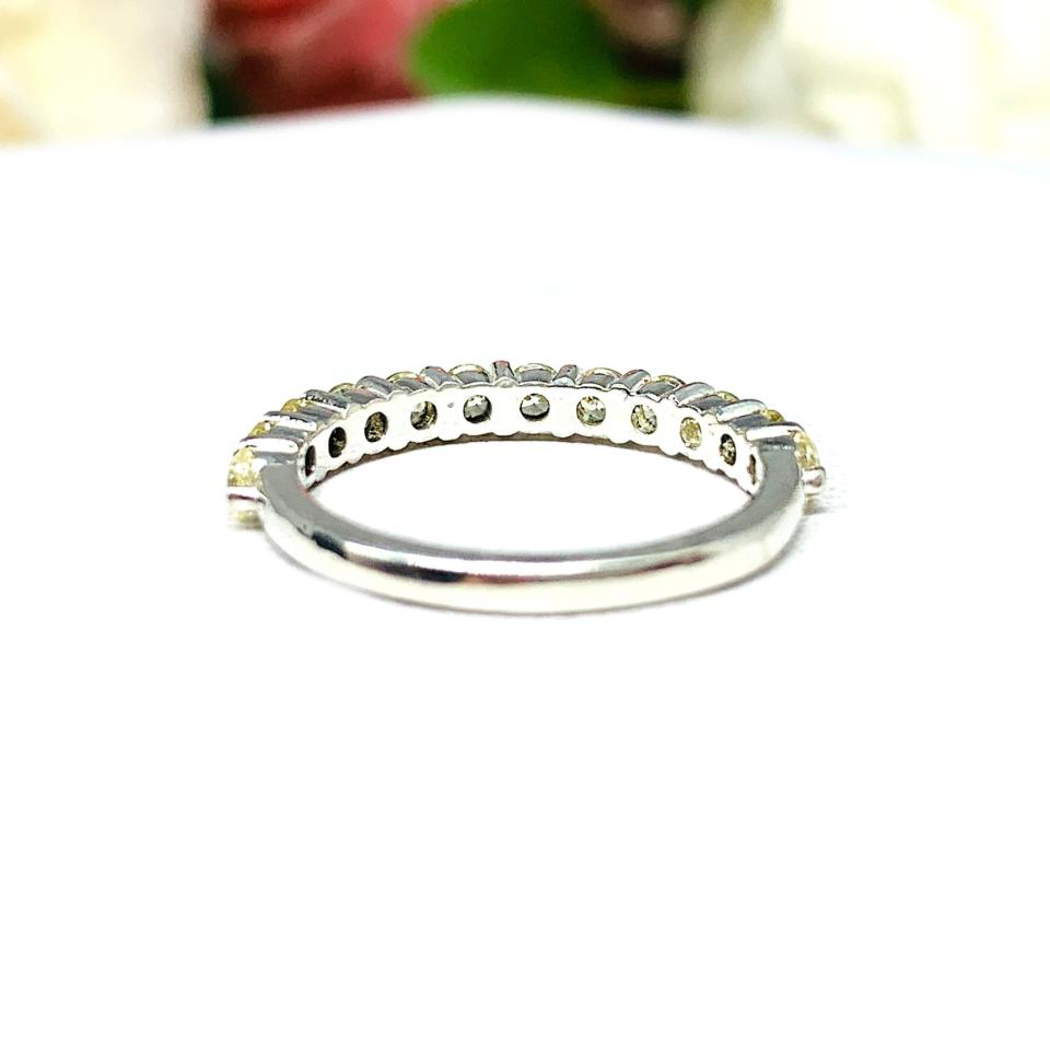 Light Yellow CZ Round Half Eternity Wedding Band  12 Stone