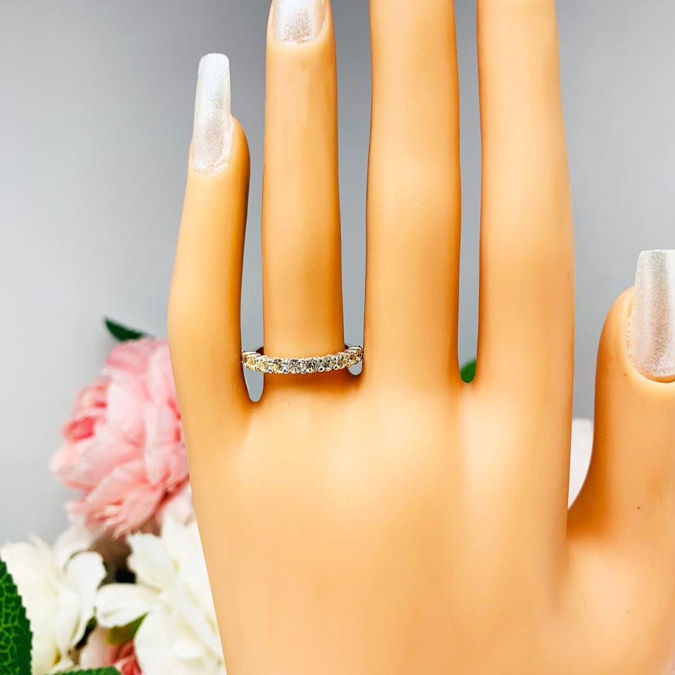 Light Yellow CZ Round Half Eternity Wedding Band  12 Stone