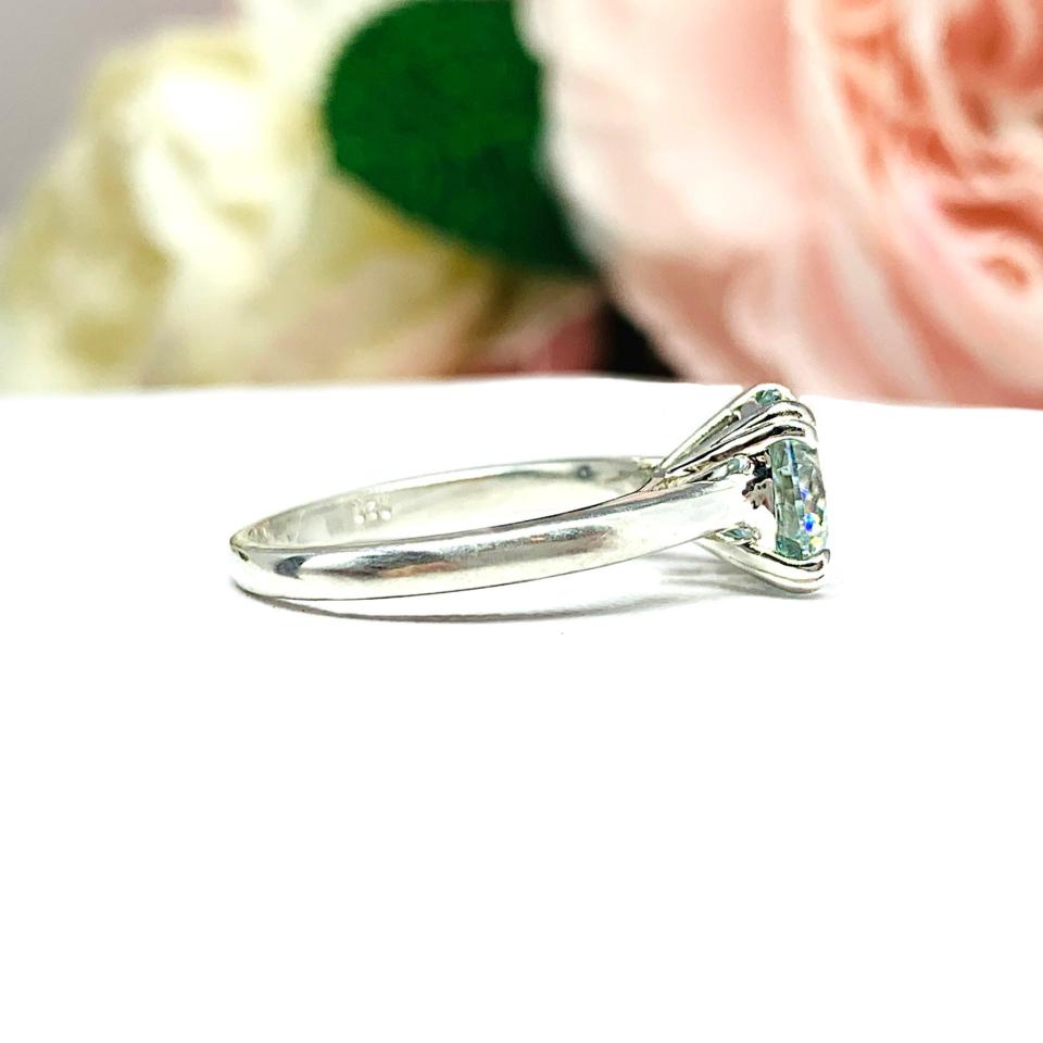 Steel Blue Moissanite Engagement Ring - Authentic 10.5mm (4.41 cts) moissanite - Sterling silver setting
