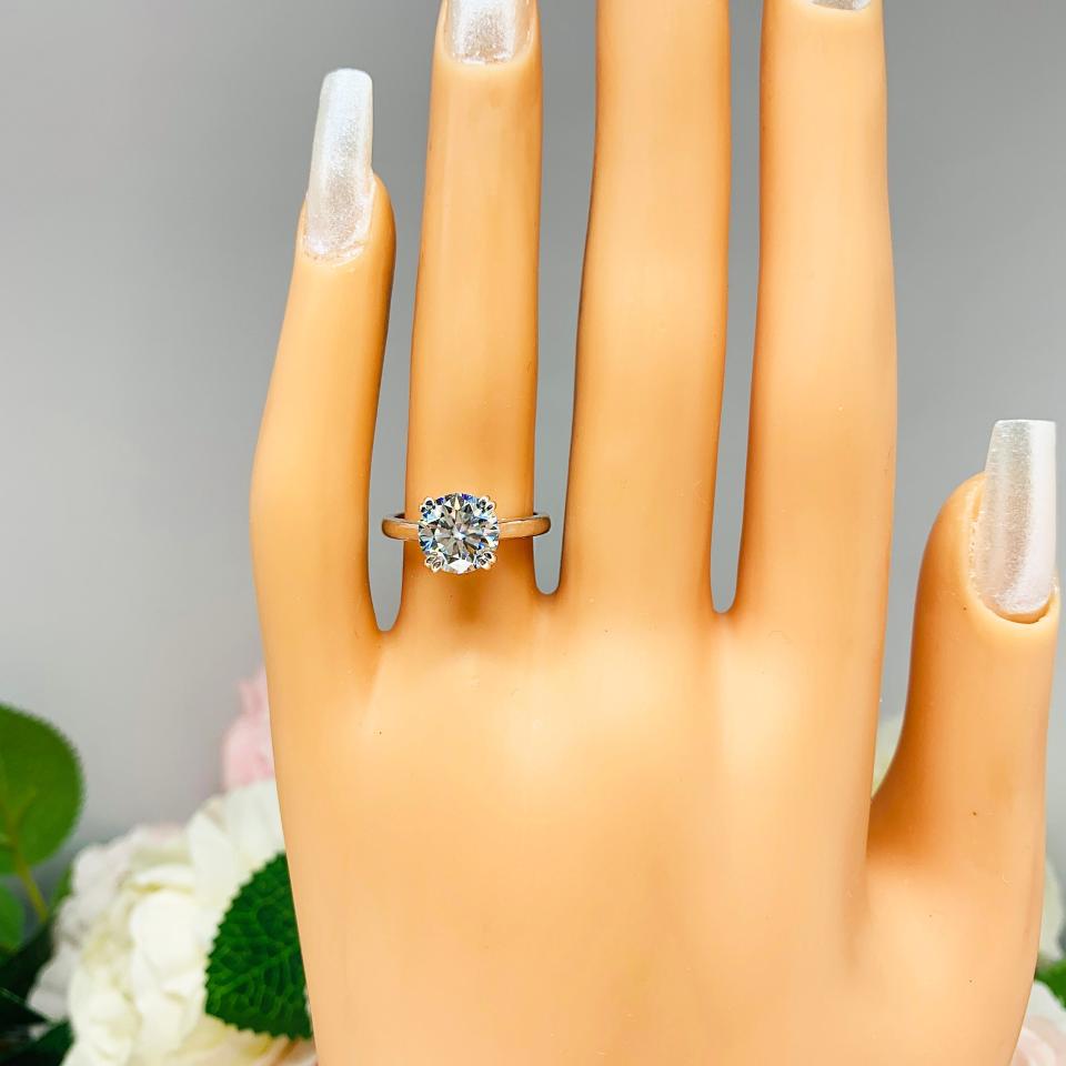 Steel Blue Moissanite Engagement Ring - Authentic 10.5mm (4.41 cts) moissanite - Sterling silver setting