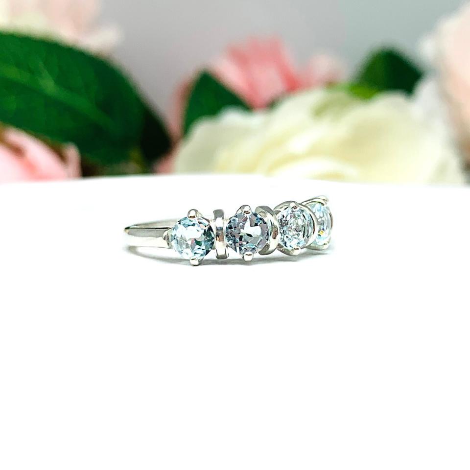 Sky Blue Topaz Five Stone Sterling Silver Ring Natual 4mm Round March Alternative Birthstone SIZE 7 FINAL SALE