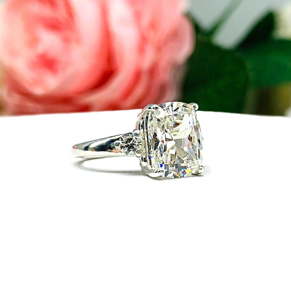 Elongated Cushion Near Colorless CZ Engagement Ring Round Accents
