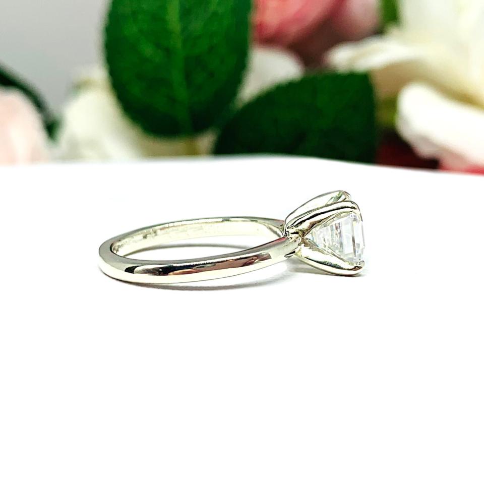 Asscher Moissanite Gold Engagement Ring - Authentic stones - FREE UPS 3RD DAY