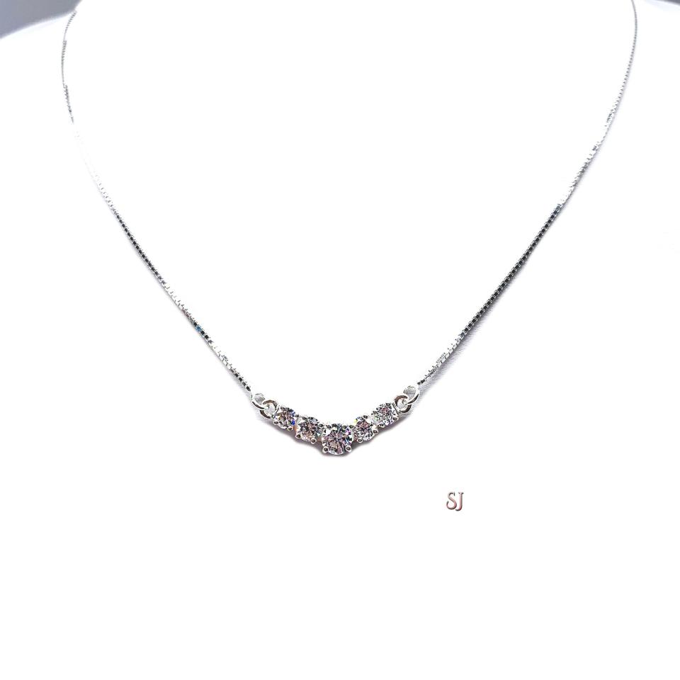 Five Stone Round CZ Pendant Sterling Silver Necklace Colorless Cubic Zirconia V Style Chevron