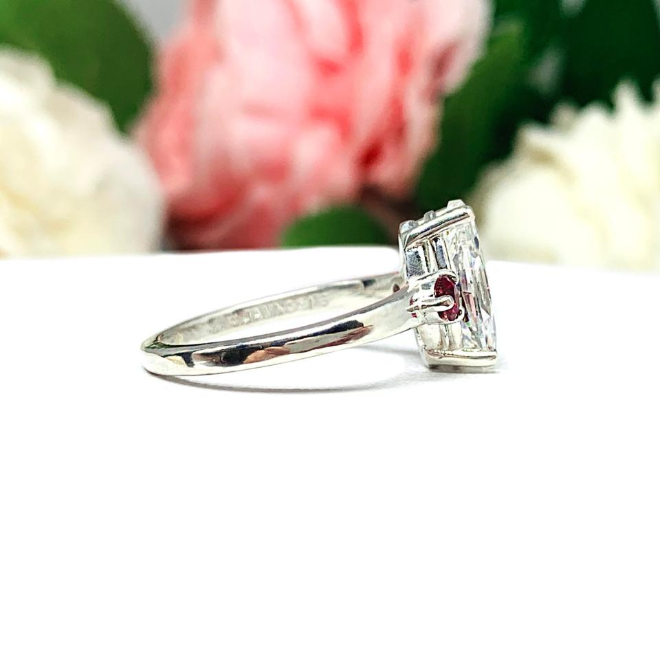 Marquise CZ Lab Created Round Ruby Engagement Ring Sterling Silver