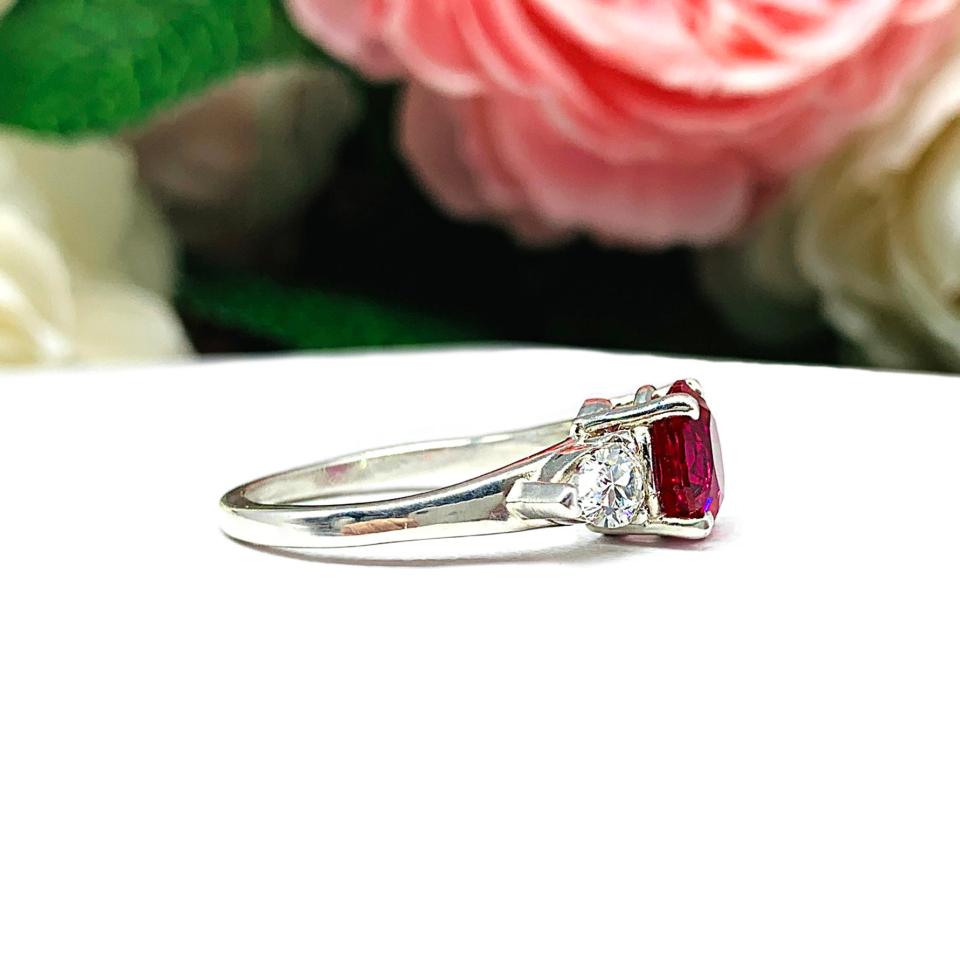 Lab Created Ruby 8mm Round Ring Pear CZ Accents Sterling Silver