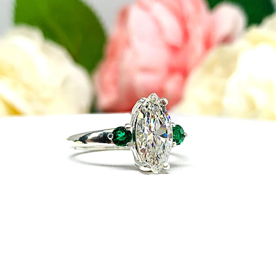 Marquise Cubic Zirconia Lab Emerald Accents Engagement Ring