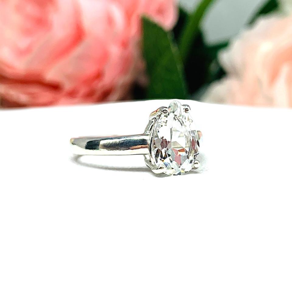 Natural White Topaz Pear Wide Band Engagement Ring Size 7 CLEARANCE