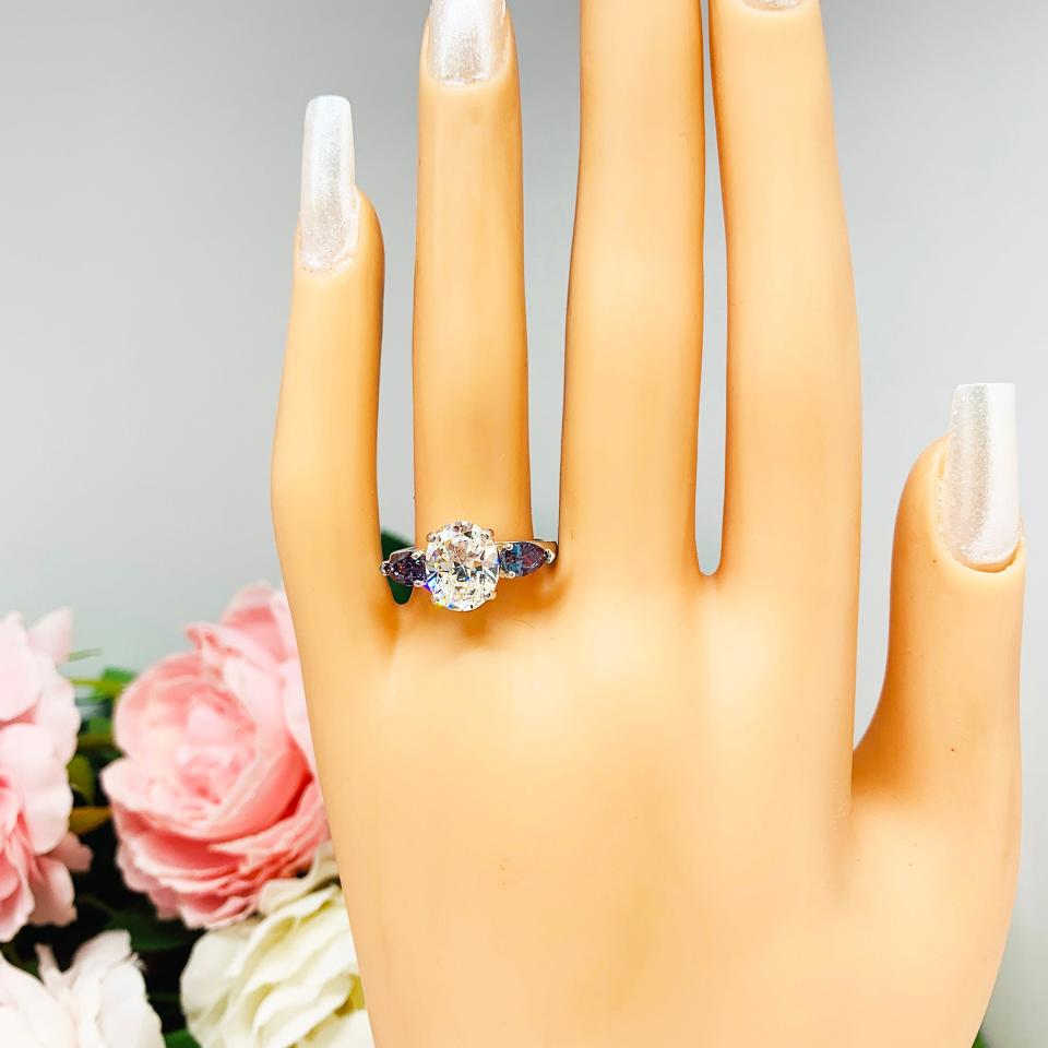 Oval Cubic Zirconia Lab Alexandrite Pears Three Stone Engagement Ring SIZE 7 FINAL SALE