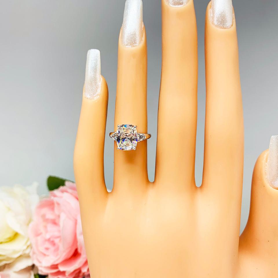 Elongated Cushion Near Colorless CZ Engagement Ring Round Accents