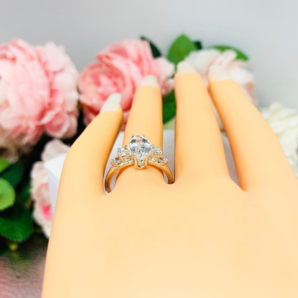 White Topaz Marquise Sterling Silver Ring Natural 12x6mm Round Accents Size 7 CLEARANCE