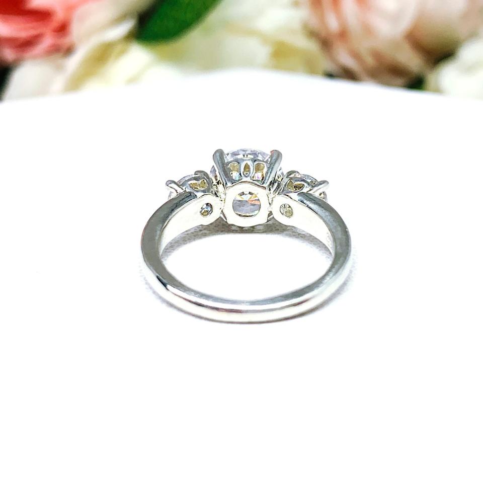 Round Cubic Zirconia Three Stone Tulip Engagement Ring
