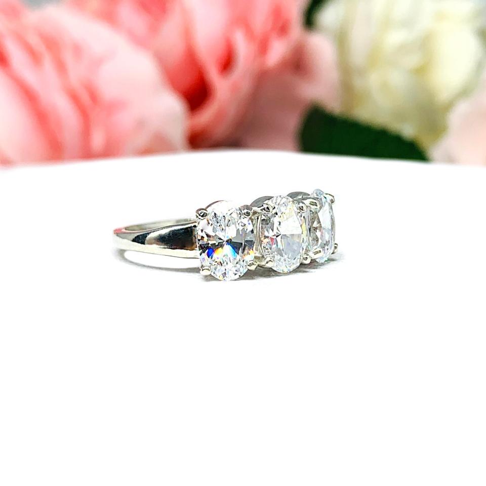 Oval Cubic Zirconia Three Stone Engagement or Anniversary Ring SIZE 7 FINAL SALE