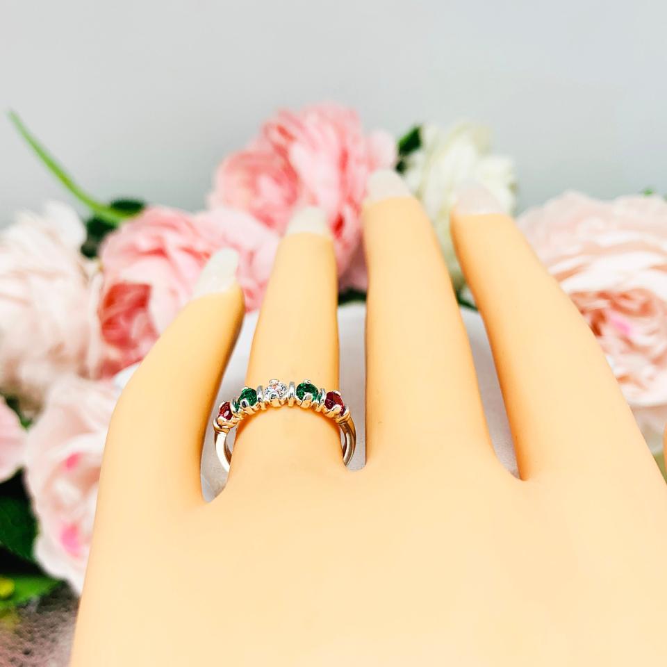Christmas Star 3mm Lab Ruby Lab Emerald CZ Ring