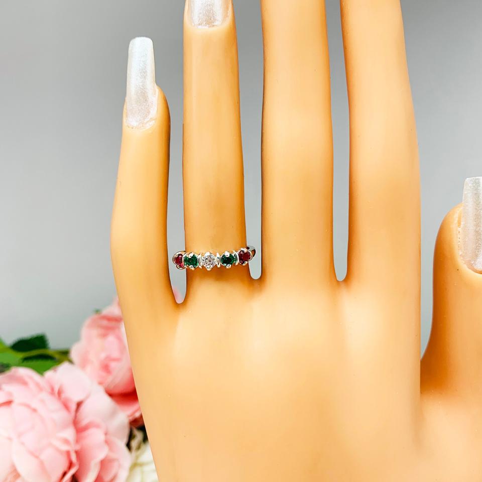 Christmas Star 3mm Lab Ruby Lab Emerald CZ Ring