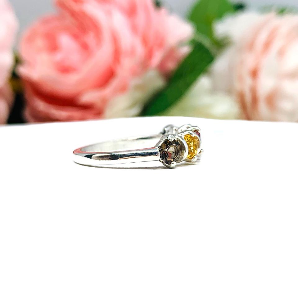 Autumn Colors Ring Five Stone 4mm Round Natural Gemstone
