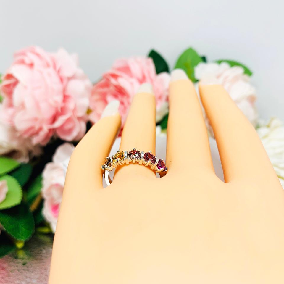 Autumn Colors Ring Five Stone 4mm Round Natural Gemstone