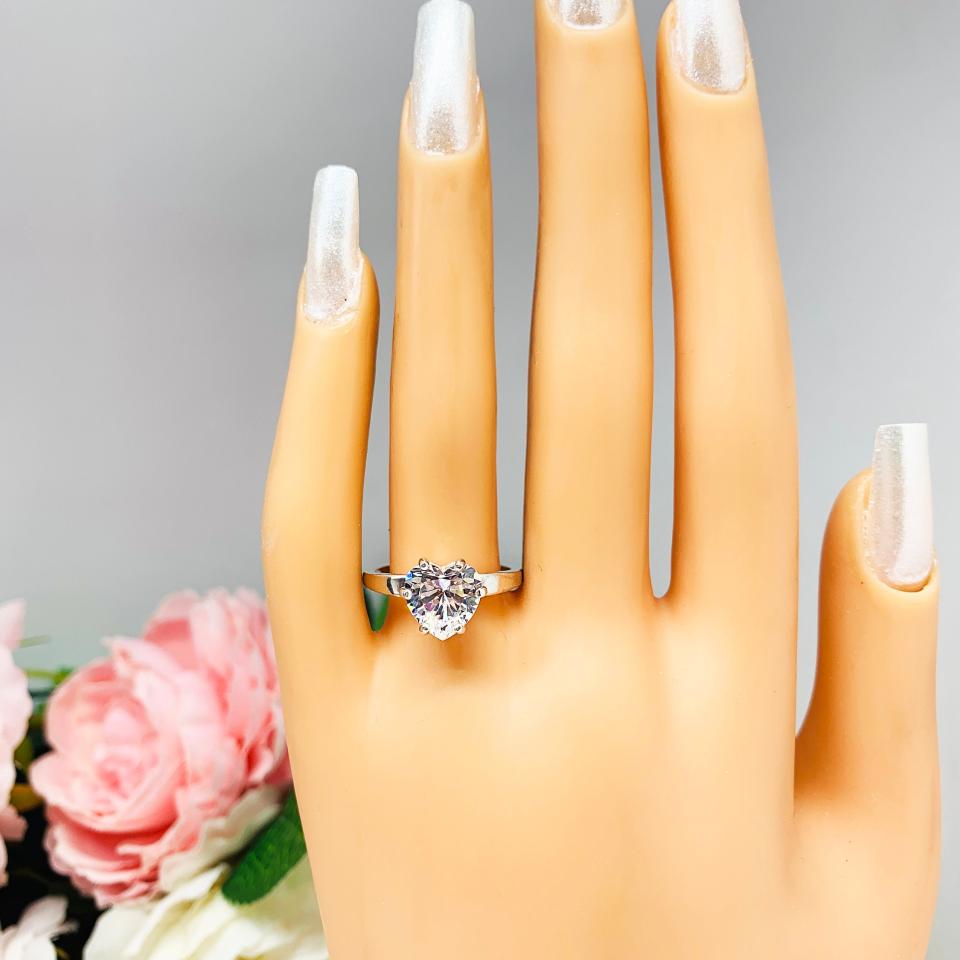 Heart Cubic Zirconia Six Prong Engagement Ring