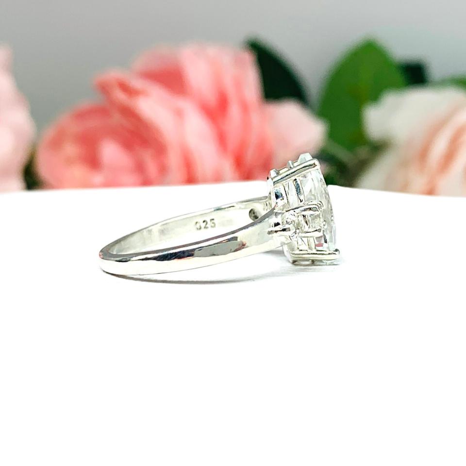 White Topaz Marquise Sterling Silver Ring Natural 12x6mm Round Accents Size 7 CLEARANCE