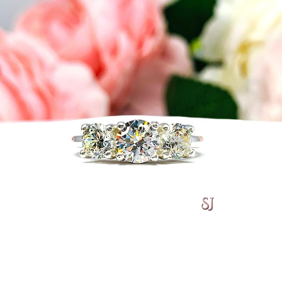 Round Near Colorless 6mm Cubic Zirconia Three Stone Engagement Ring SIZE 7 FINAL SALE