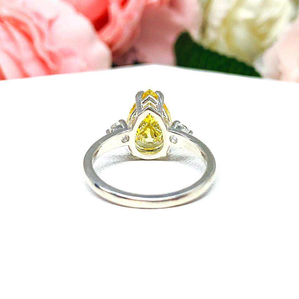 Canary Pear CZ Round Accents Engagement Ring