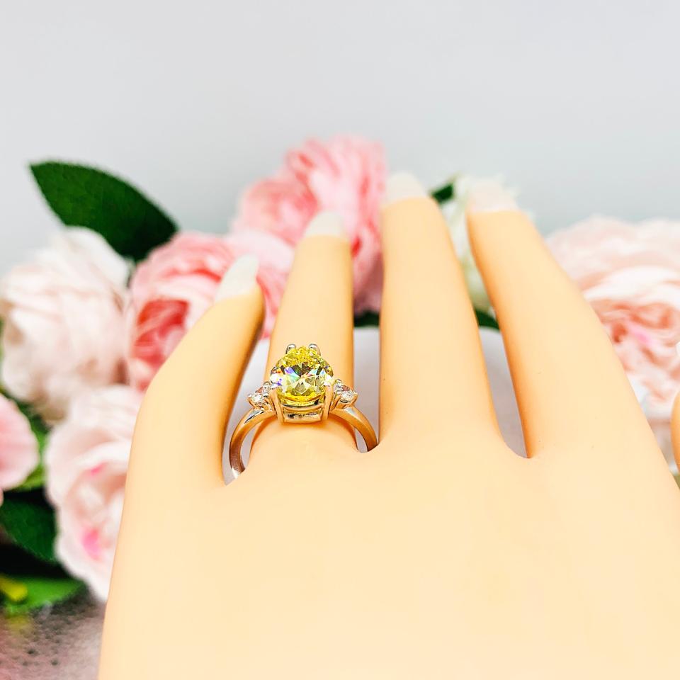 Canary Pear CZ Round Accents Engagement Ring