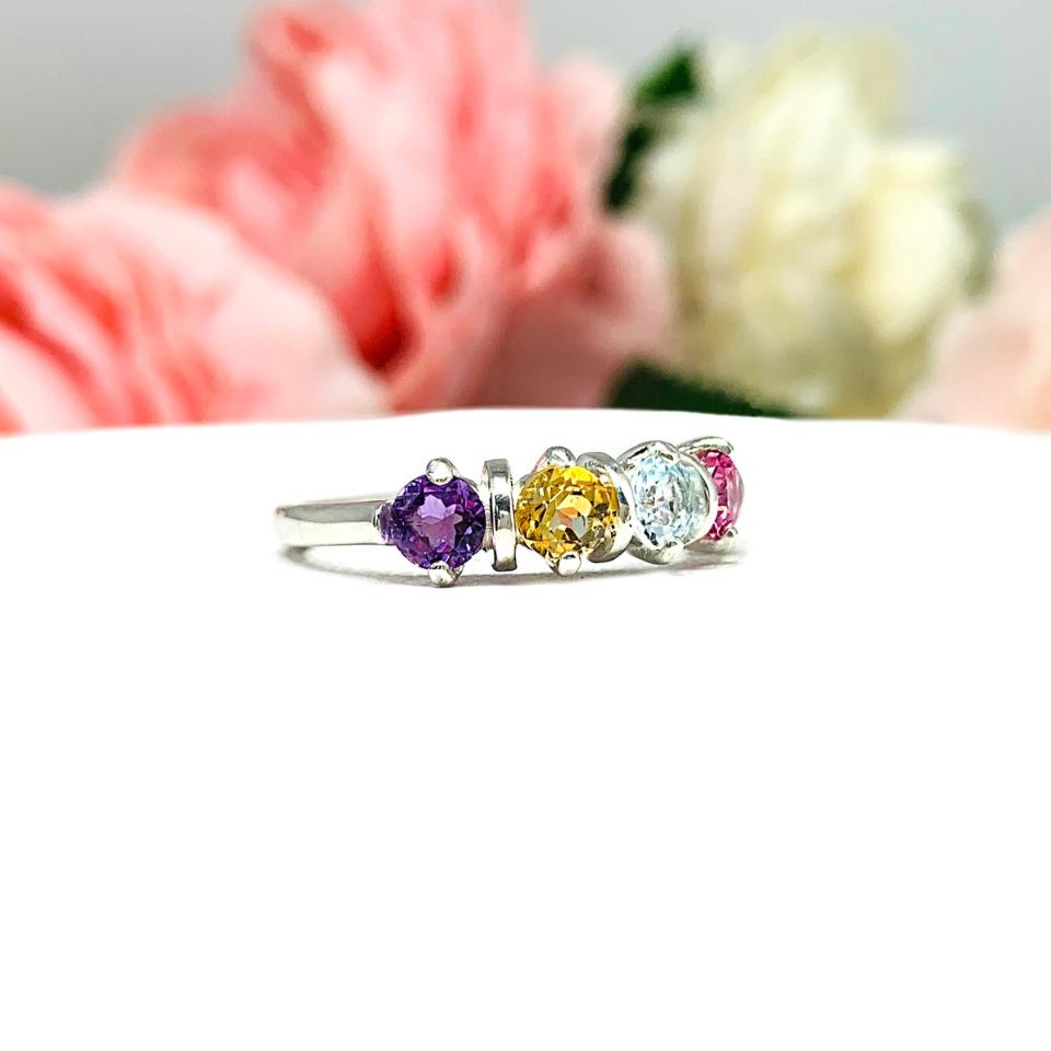Spring Colors Ring 4mm Round Natural Gemstone Five Stone Size 7