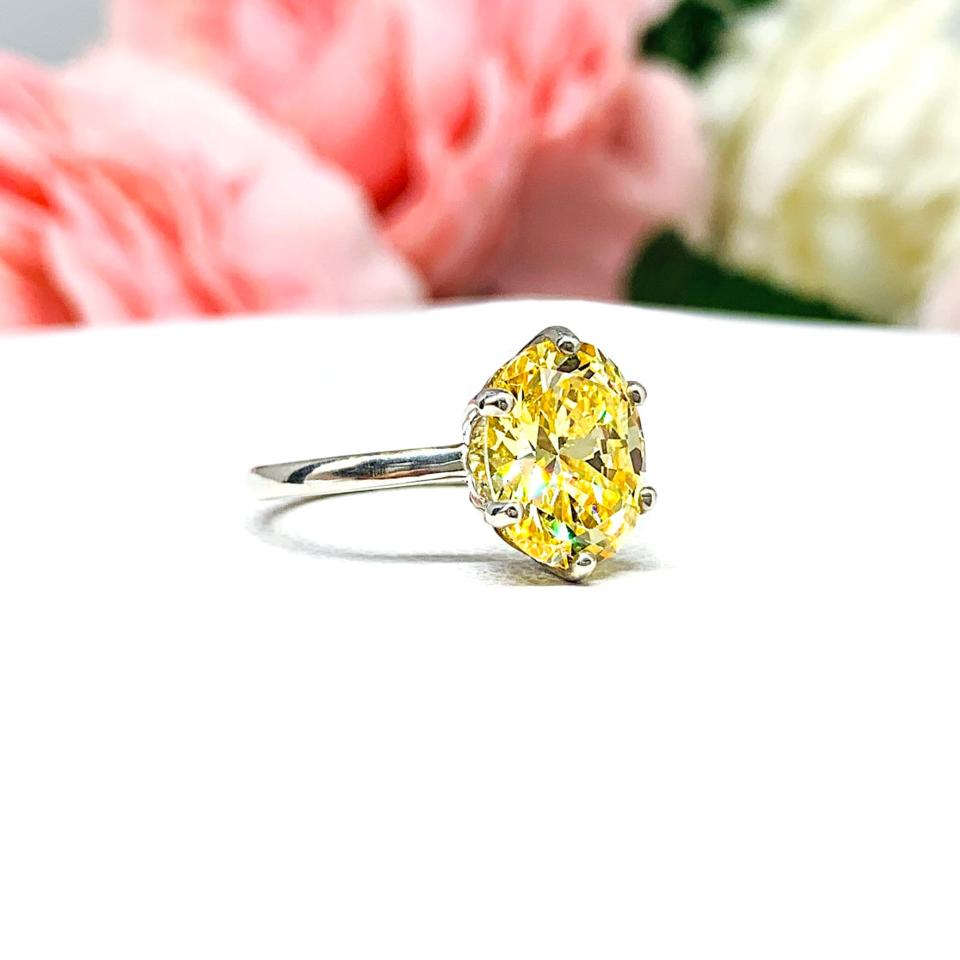 Canary Yellow Oval CZ Engagement Ring 6 Prong