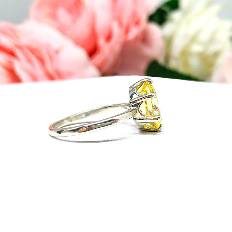Canary Yellow Oval CZ Engagement Ring 6 Prong