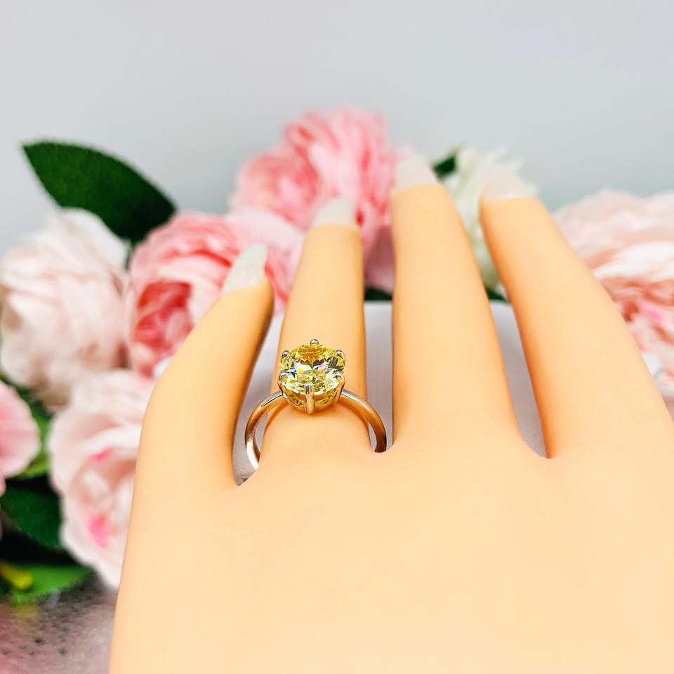 Canary Yellow Oval CZ Engagement Ring 6 Prong