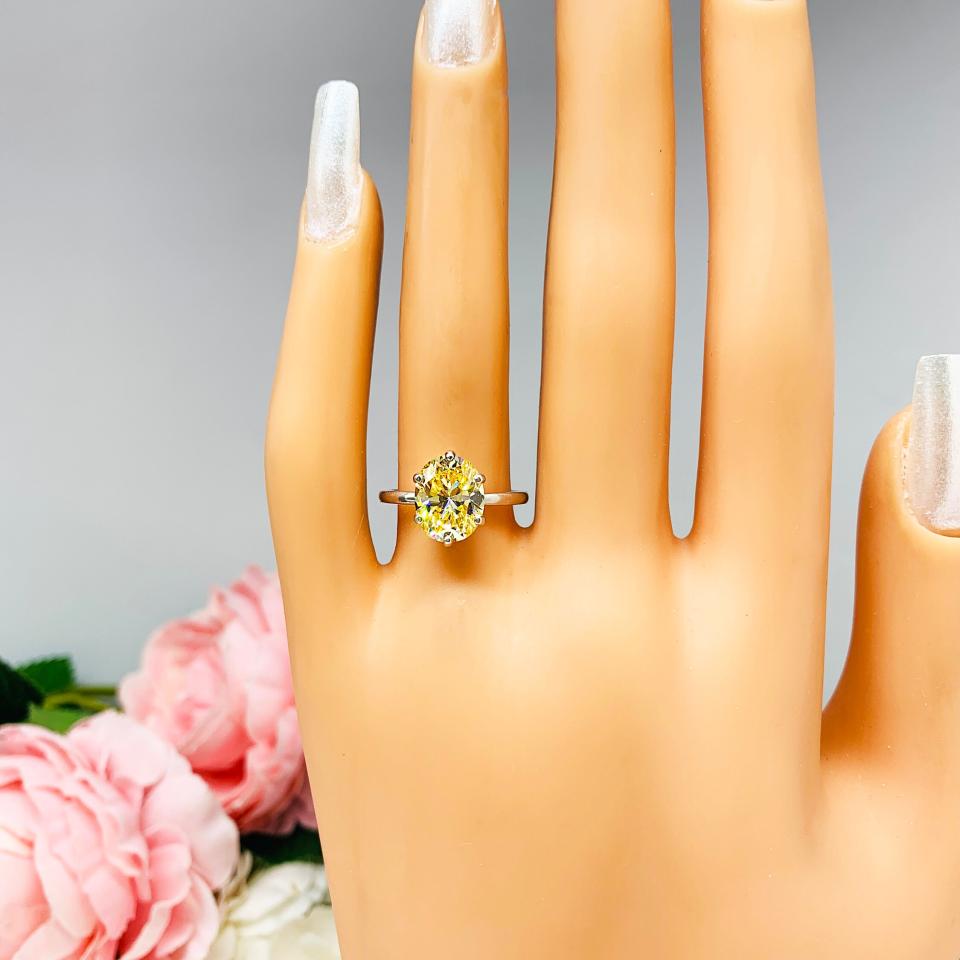 Canary Yellow Oval CZ Engagement Ring 6 Prong